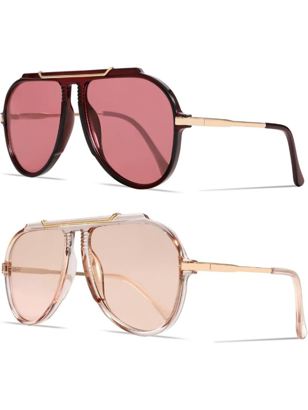 Oversized Retro Aviator Sunglasses for Women - Gold Top Bar, 70s Style Fashion